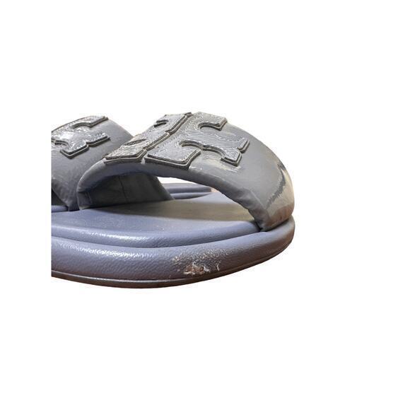 Tory‎ Burch Double T Sport Slide Sandal in Blue Patent Leather Size 7.5 - Picture 3 of 6
